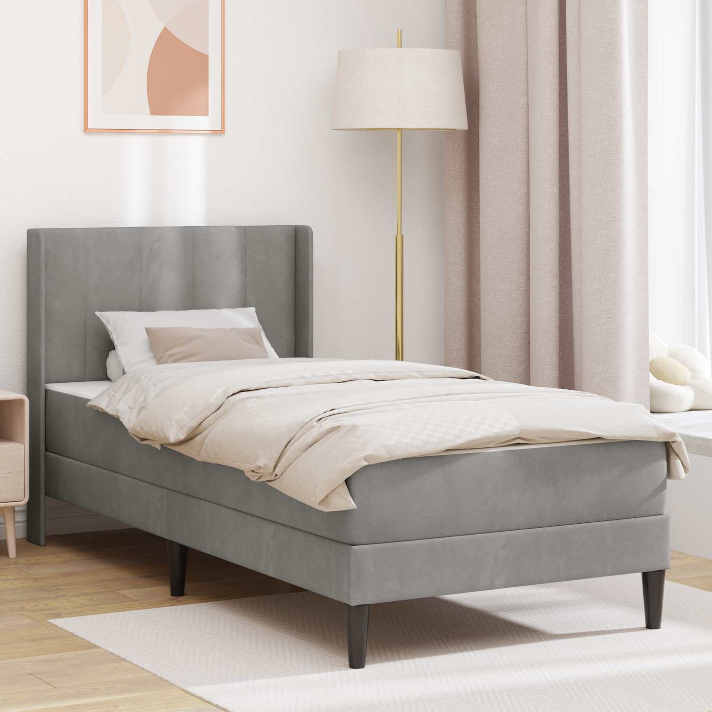 Struttura letto con materasso Grigio Chiaro 90 x 200 cm Velluto | homemem39