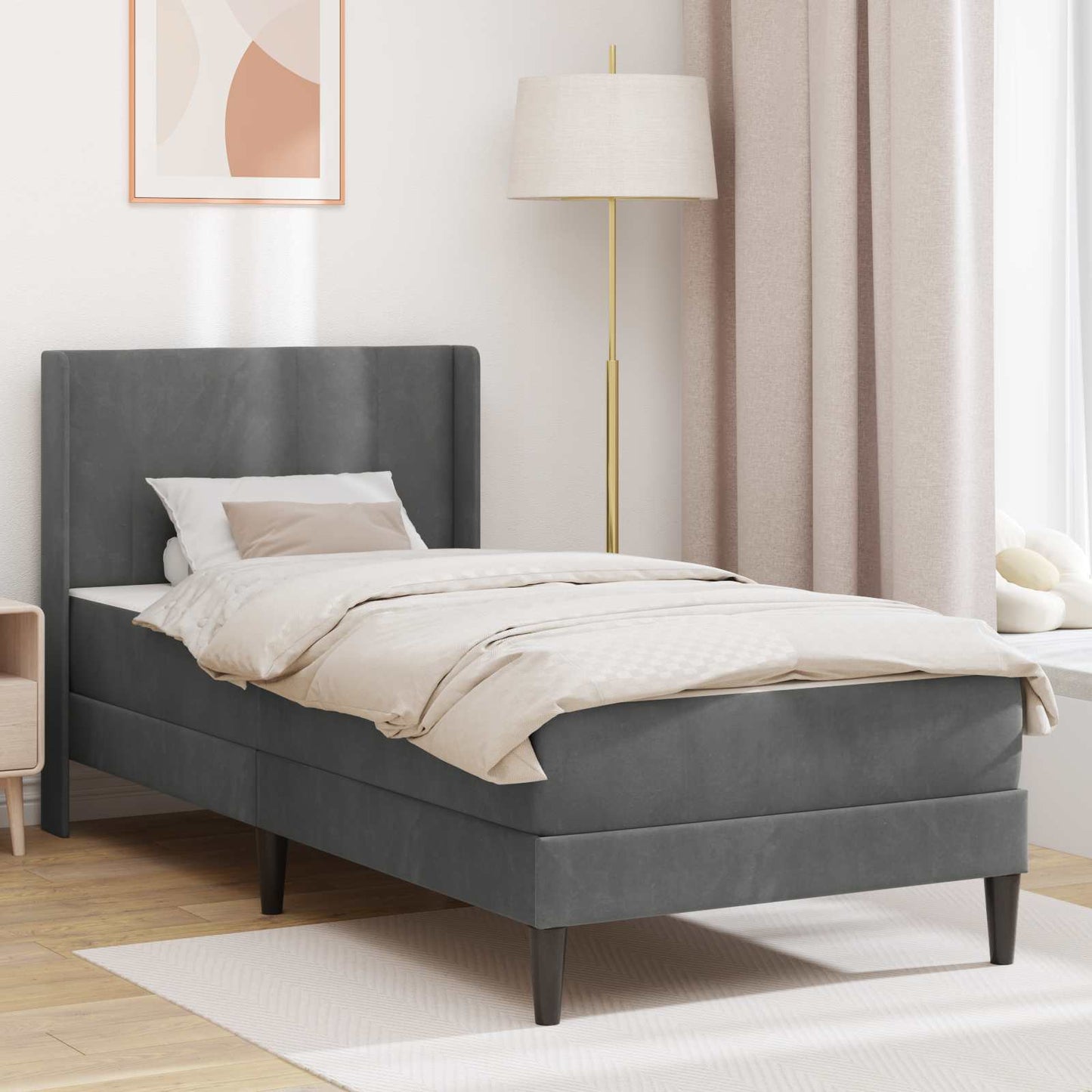 Struttura letto con materasso Grigio Scuro 100 x 200 cm Velluto | homemem39