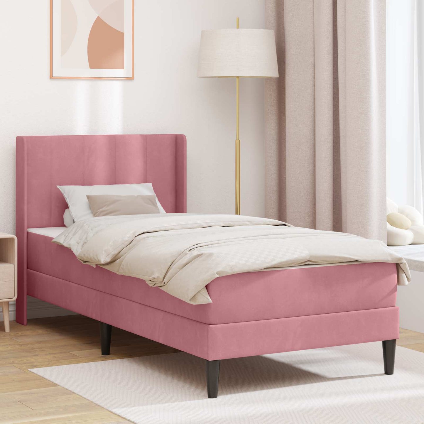 Struttura letto con materasso Rosa 100 x 200 cm Velluto