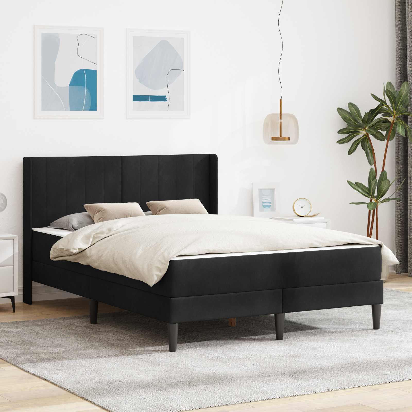 Struttura letto con materasso Nero 120 x 200 cm Velluto | homemem39