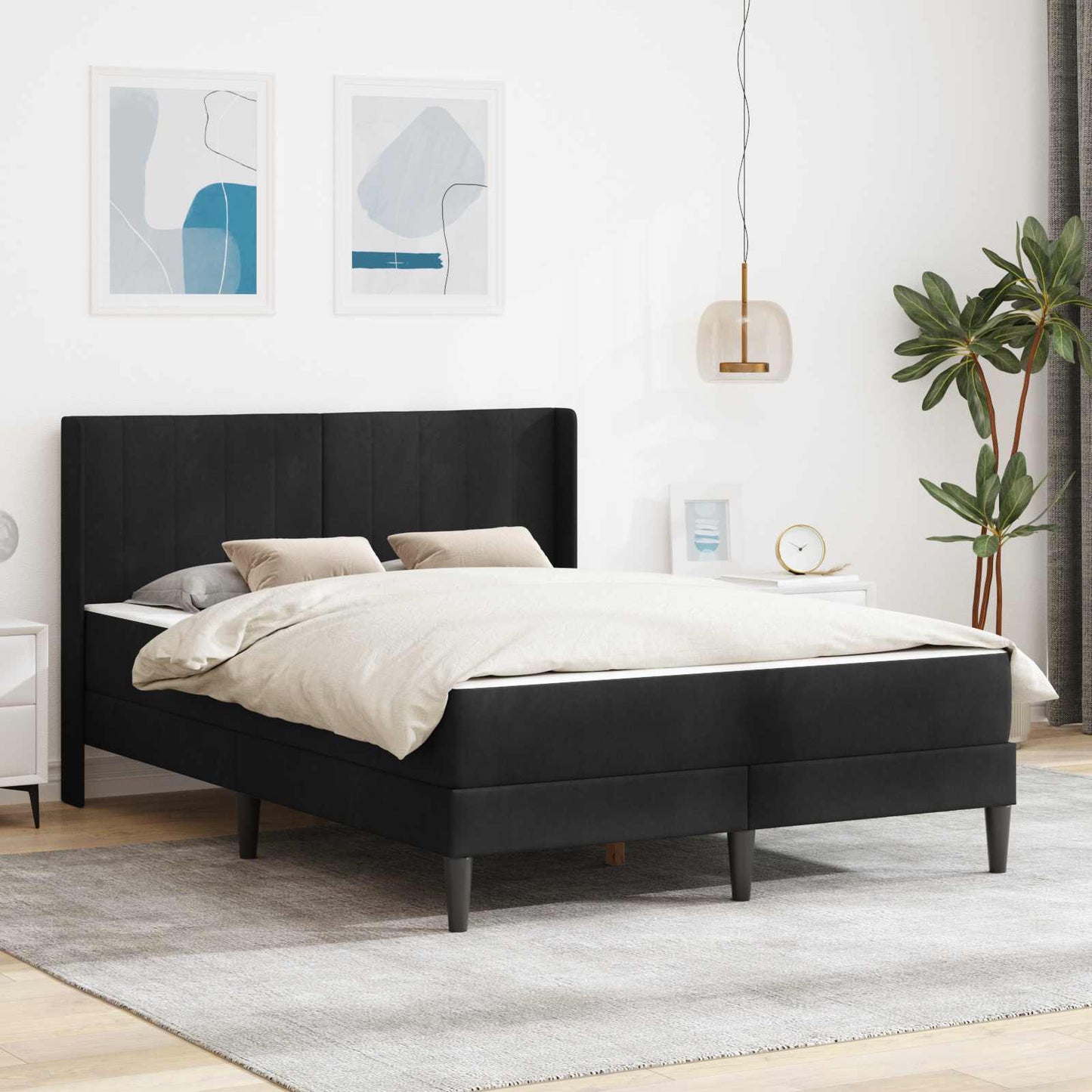 Struttura letto con materasso Nero 140 x 190 cm Velluto | homemem39