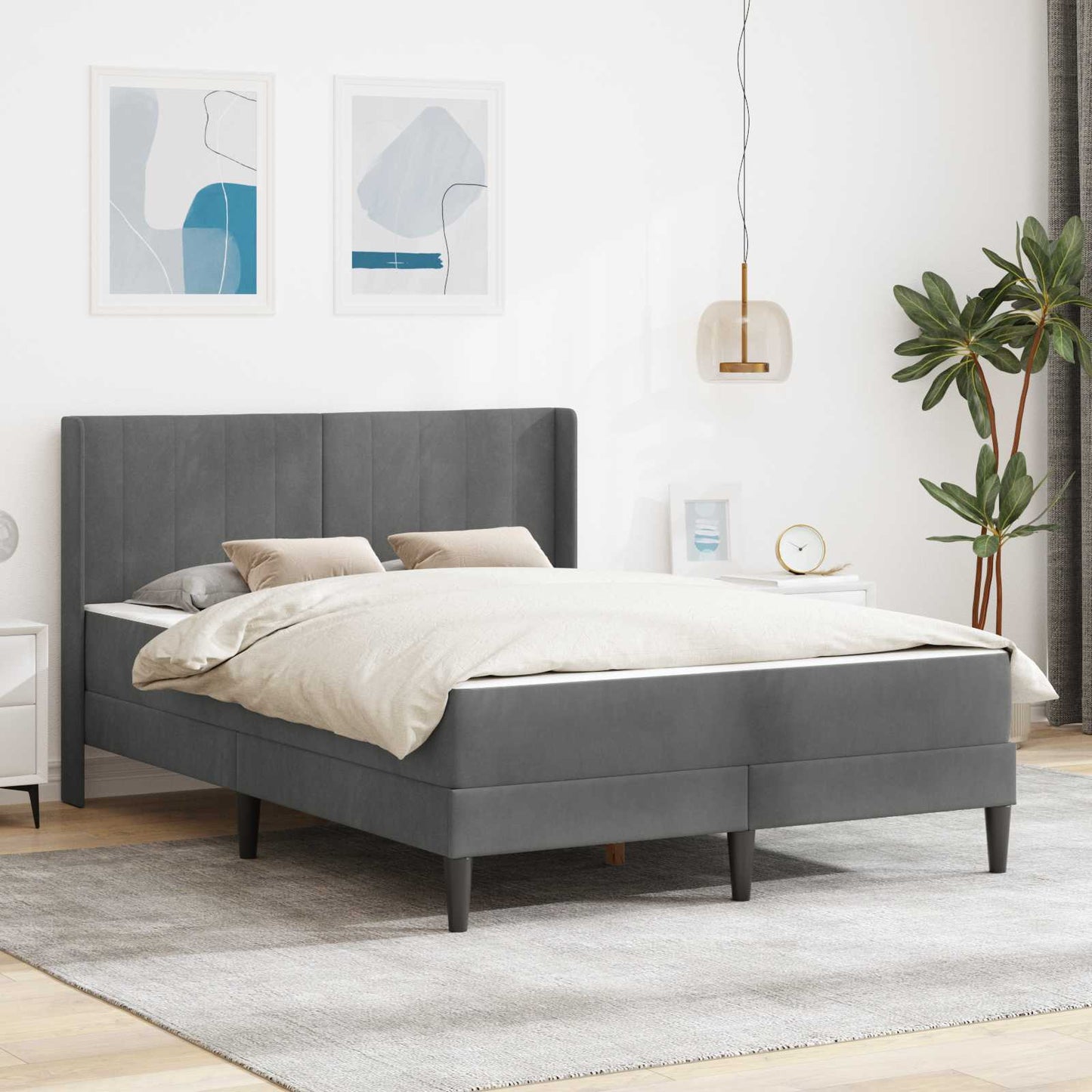 Struttura letto con materasso Grigio Scuro 160 x 200 cm Velluto | homemem39