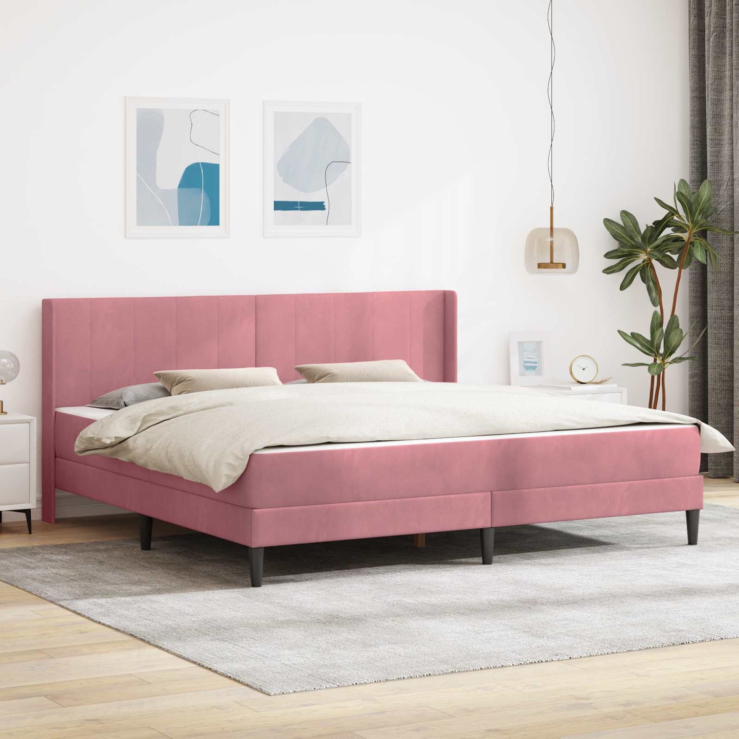 Struttura letto con materasso Rosa 200 x 200 cm Velluto