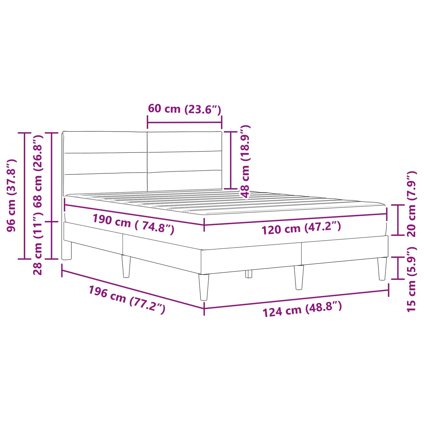 Struttura del letto Grigio scuro 120 x 190 cm Poliestere
