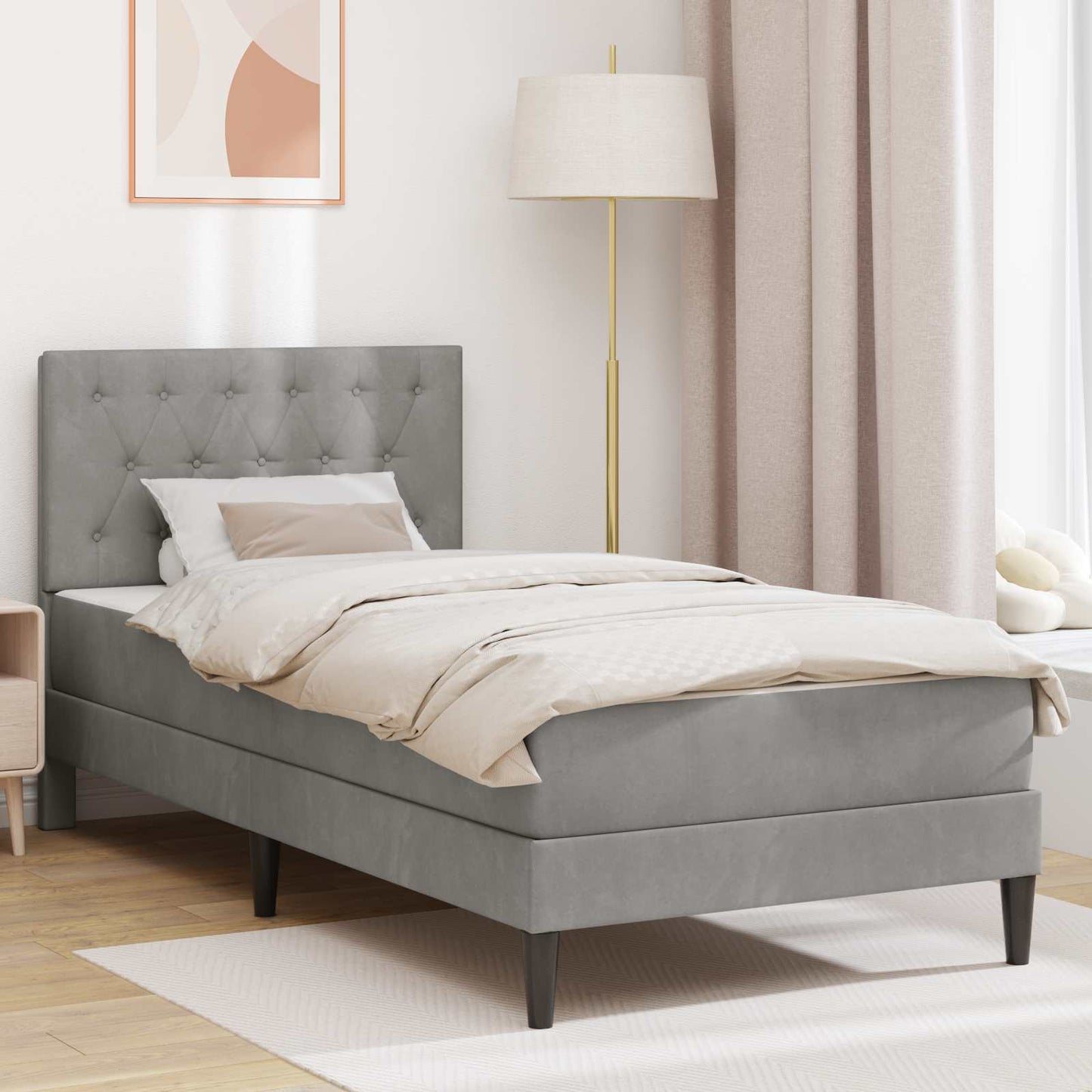 Struttura letto con materasso Grigio chiaro 80 x 200 cm Velluto | homemem39