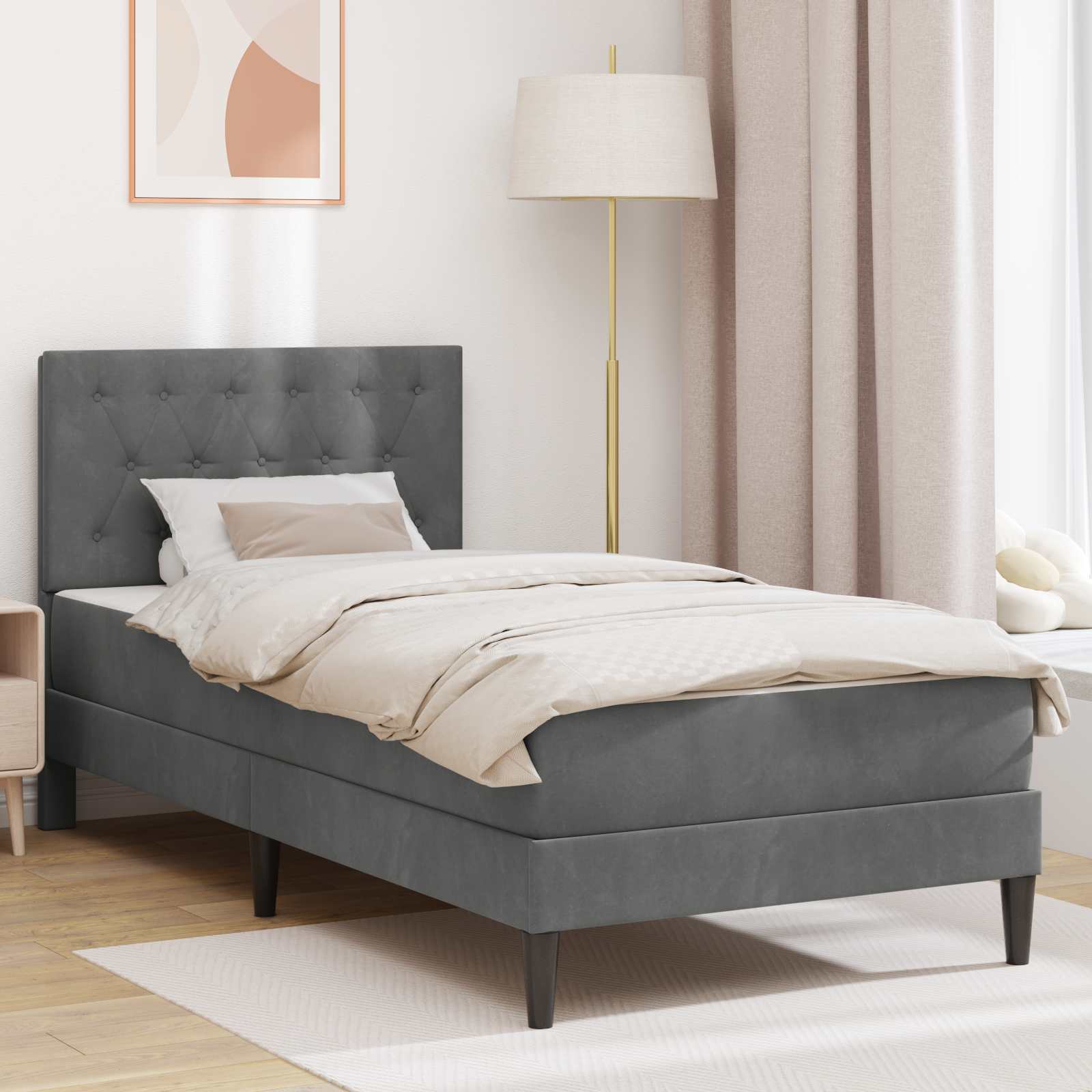 Struttura letto con materasso Grigio scuro 90 x 200 cm Velluto | homemem39