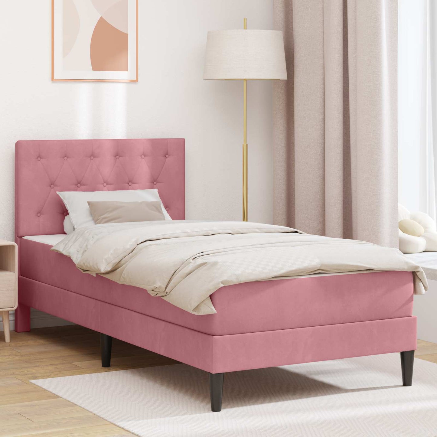 Struttura letto con materasso Rosa 100 x 200 cm Velluto | homemem39