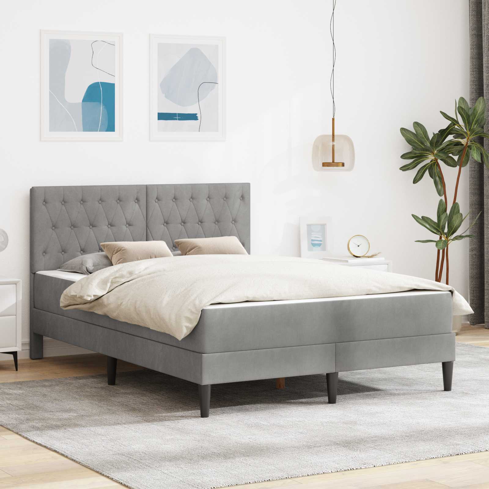 Struttura letto con materasso Grigio chiaro 140 x 190 cm | homemem39