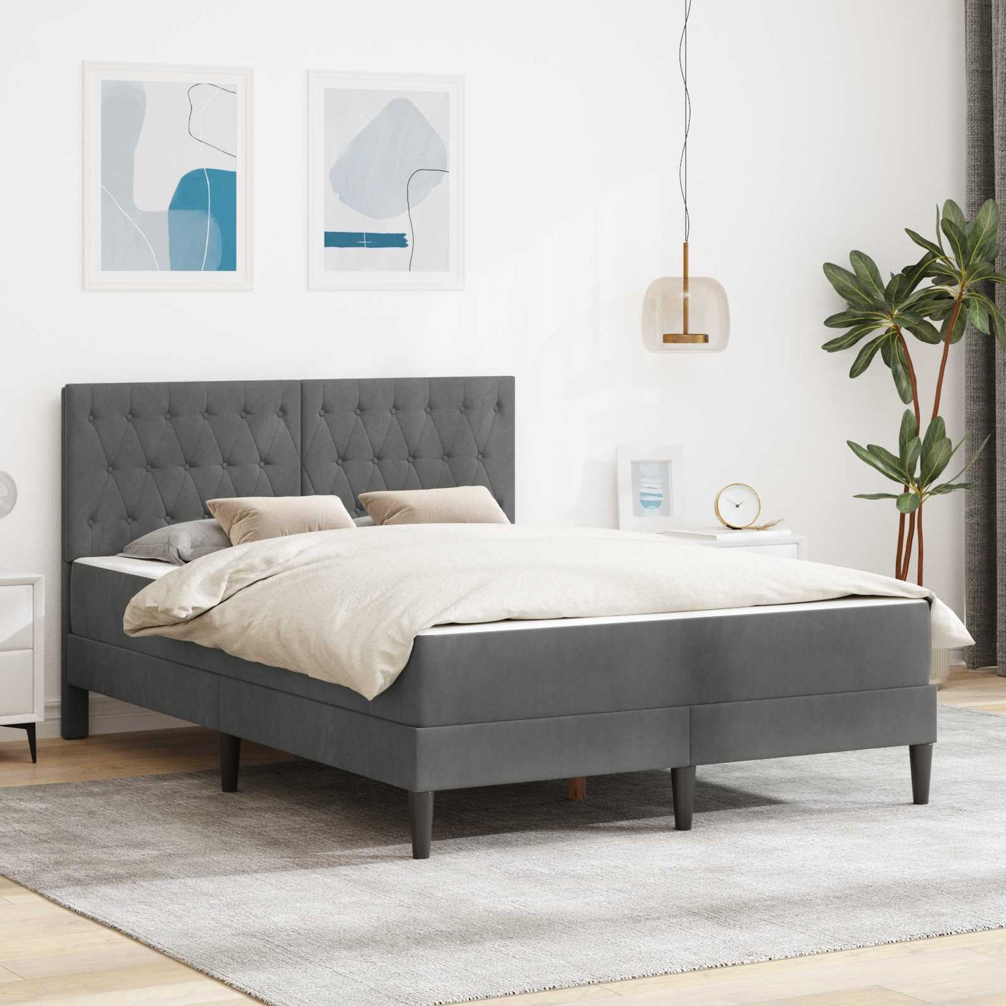 Struttura letto con materasso Grigio scuro 140 x 190 cm Velluto