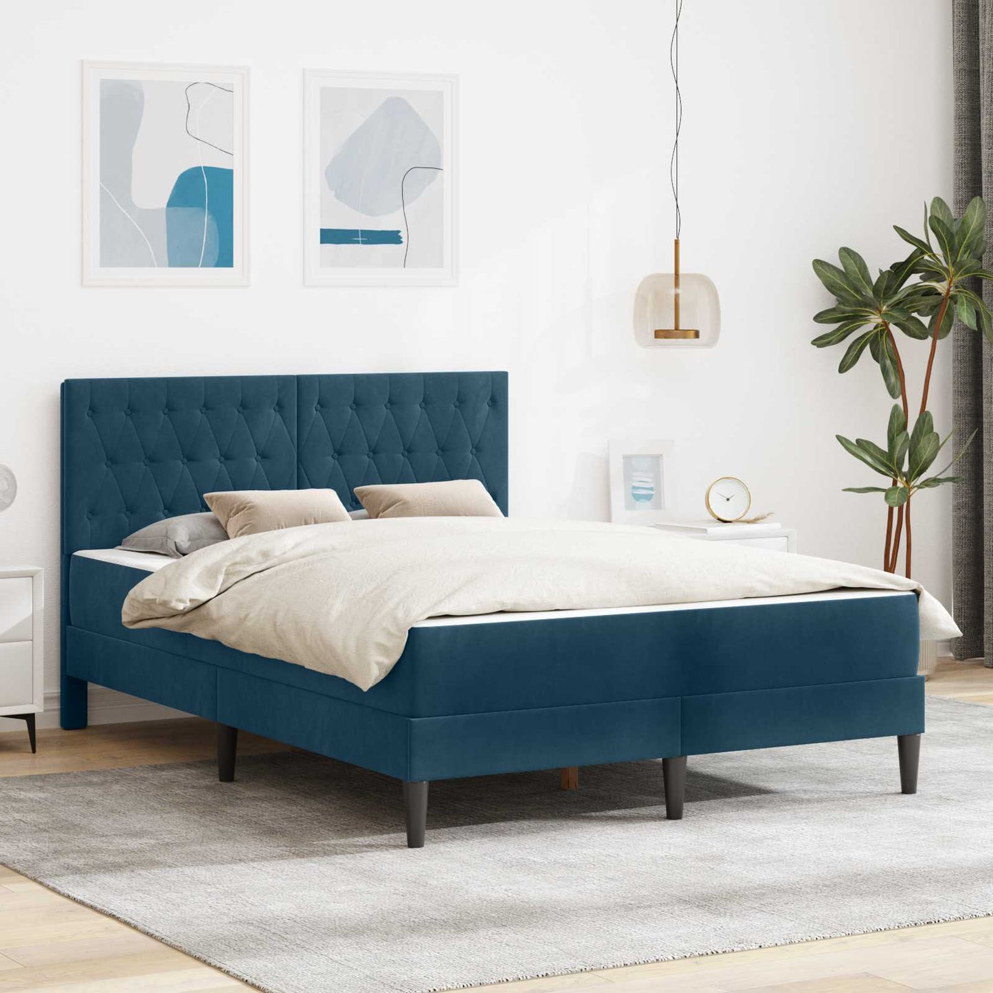 Struttura letto con materasso Blu 140 x 190 cm Velluto | homemem39