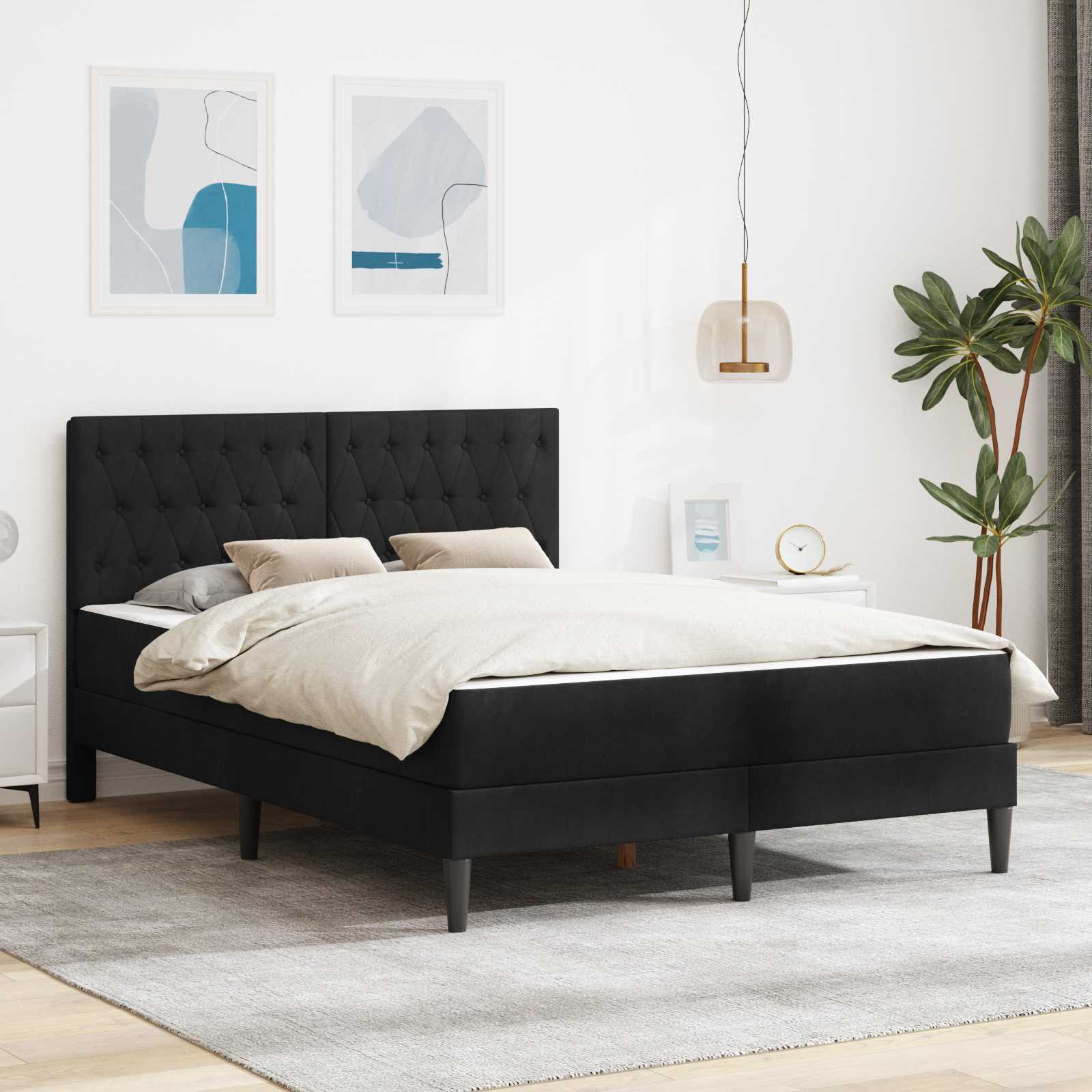 Struttura letto con materasso Nero 140 x 200 cm Velluto | homemem39