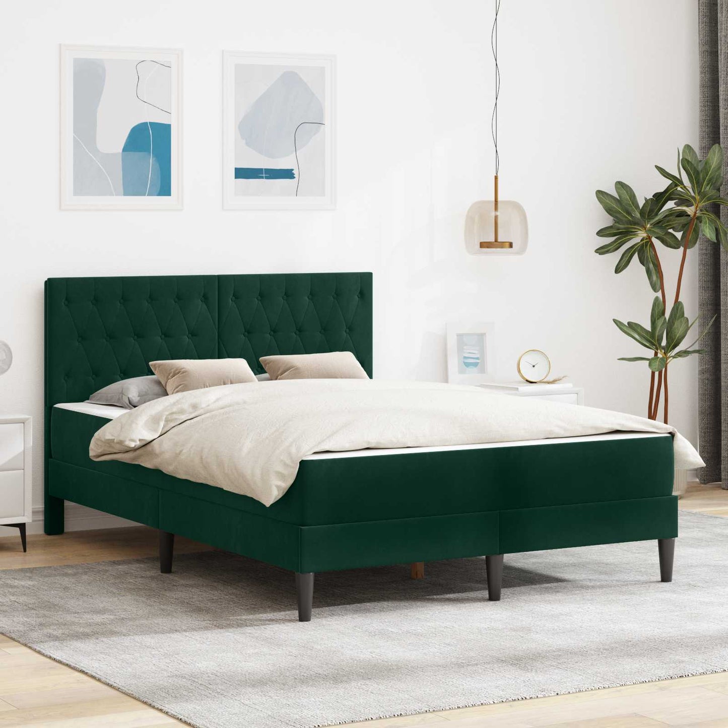 Struttura letto con materasso Verde Scuro 160 x 200 cm Velluto | homemem39