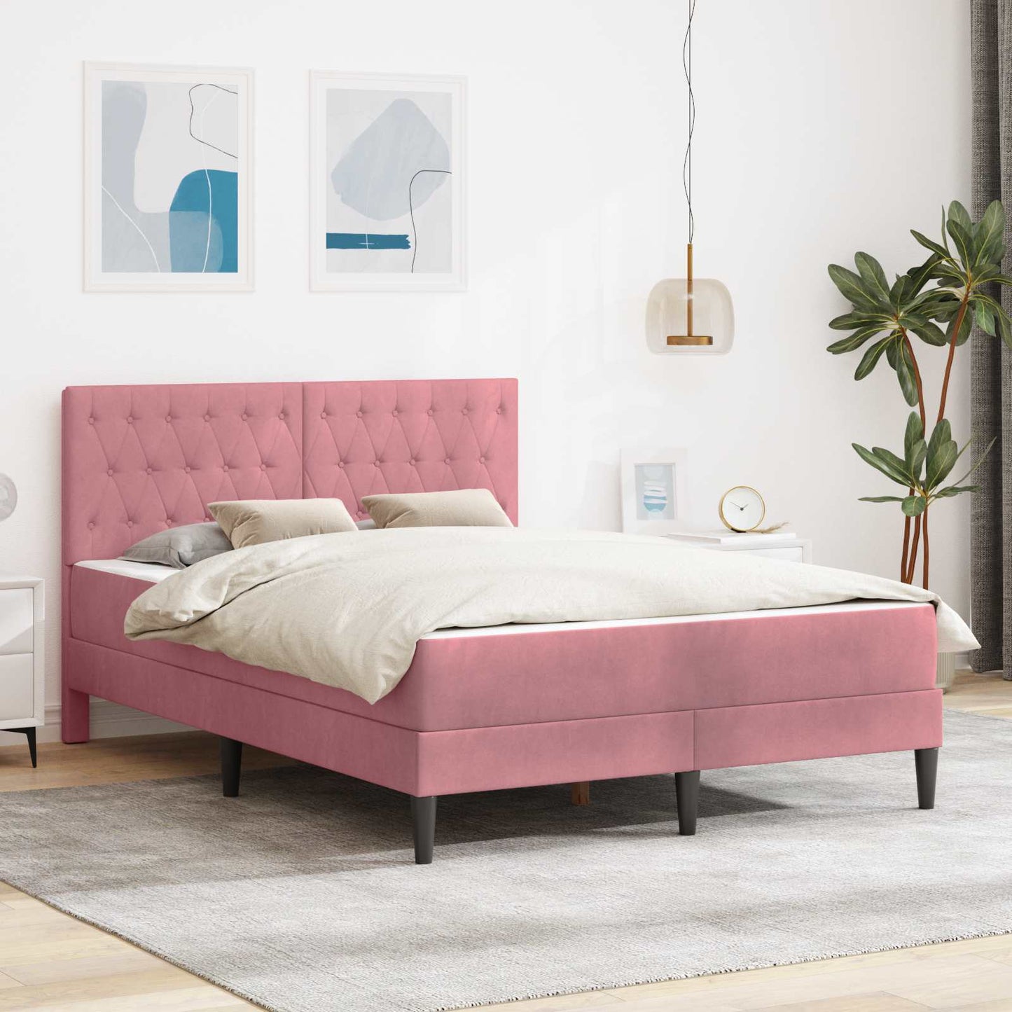 Struttura letto con materasso Rosa 160 x 200 cm Velluto | homemem39