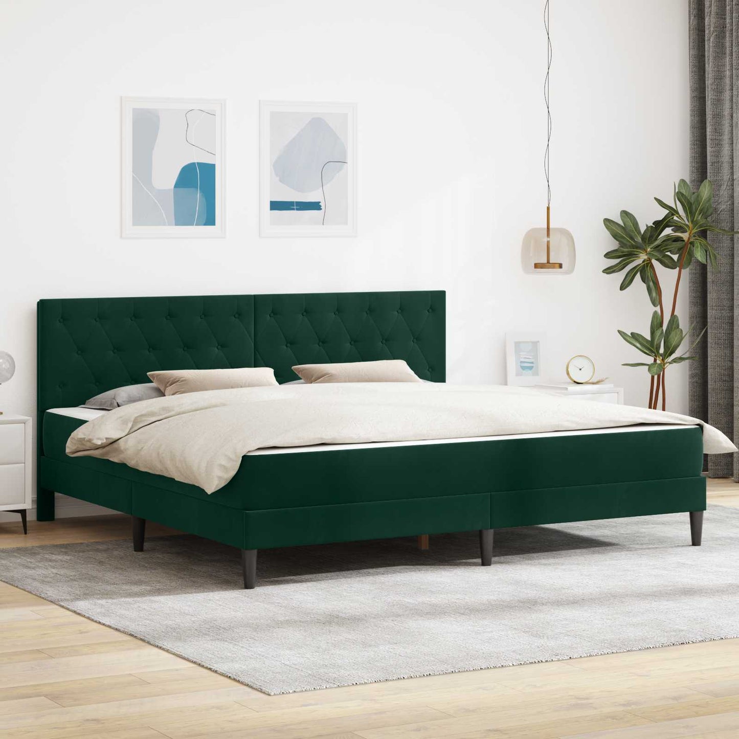 Struttura letto con materasso Verde Scuro 200 x 200 cm Velluto | homemem39