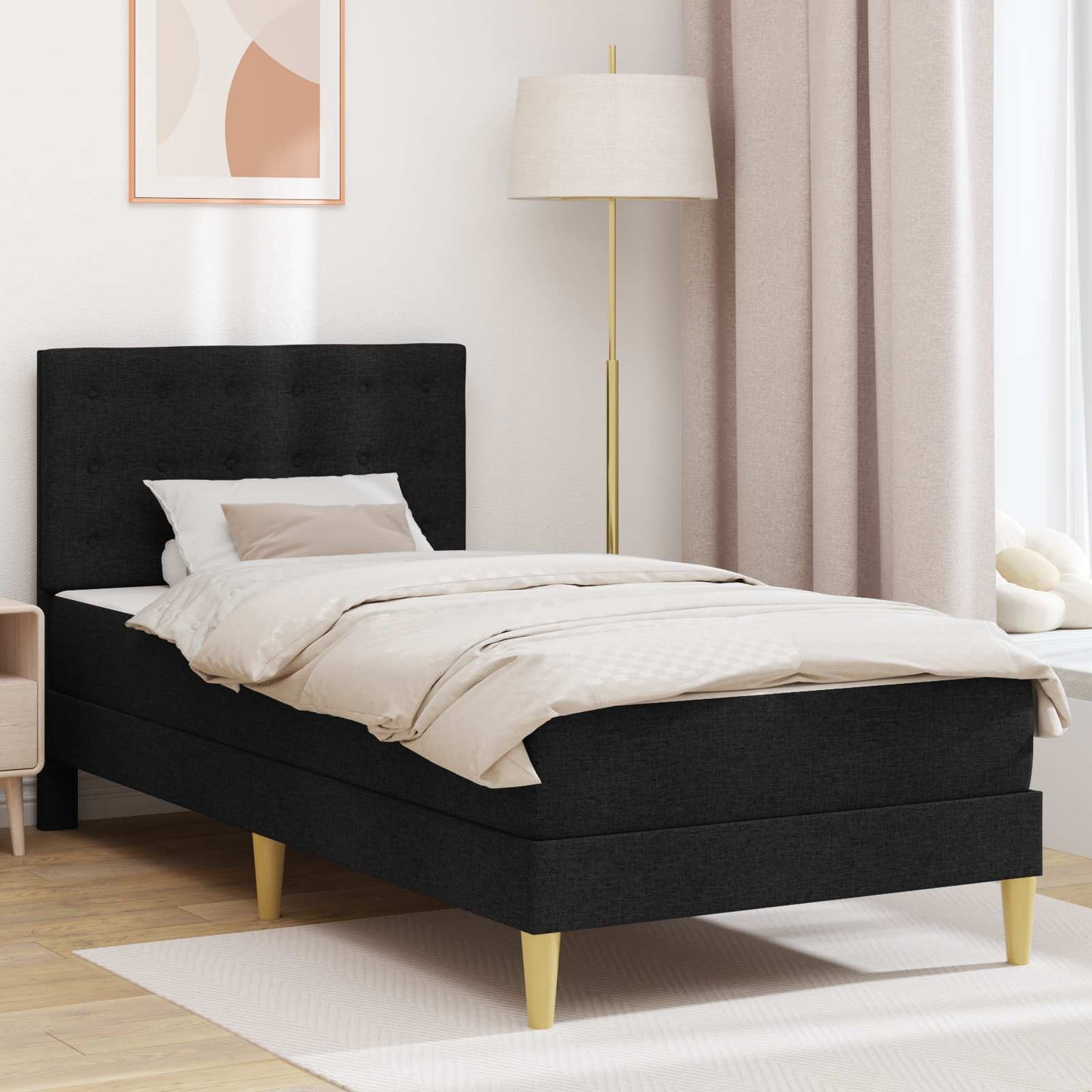 Struttura letto con materasso Nero 90 x 190 cm Tessuto | homemem39