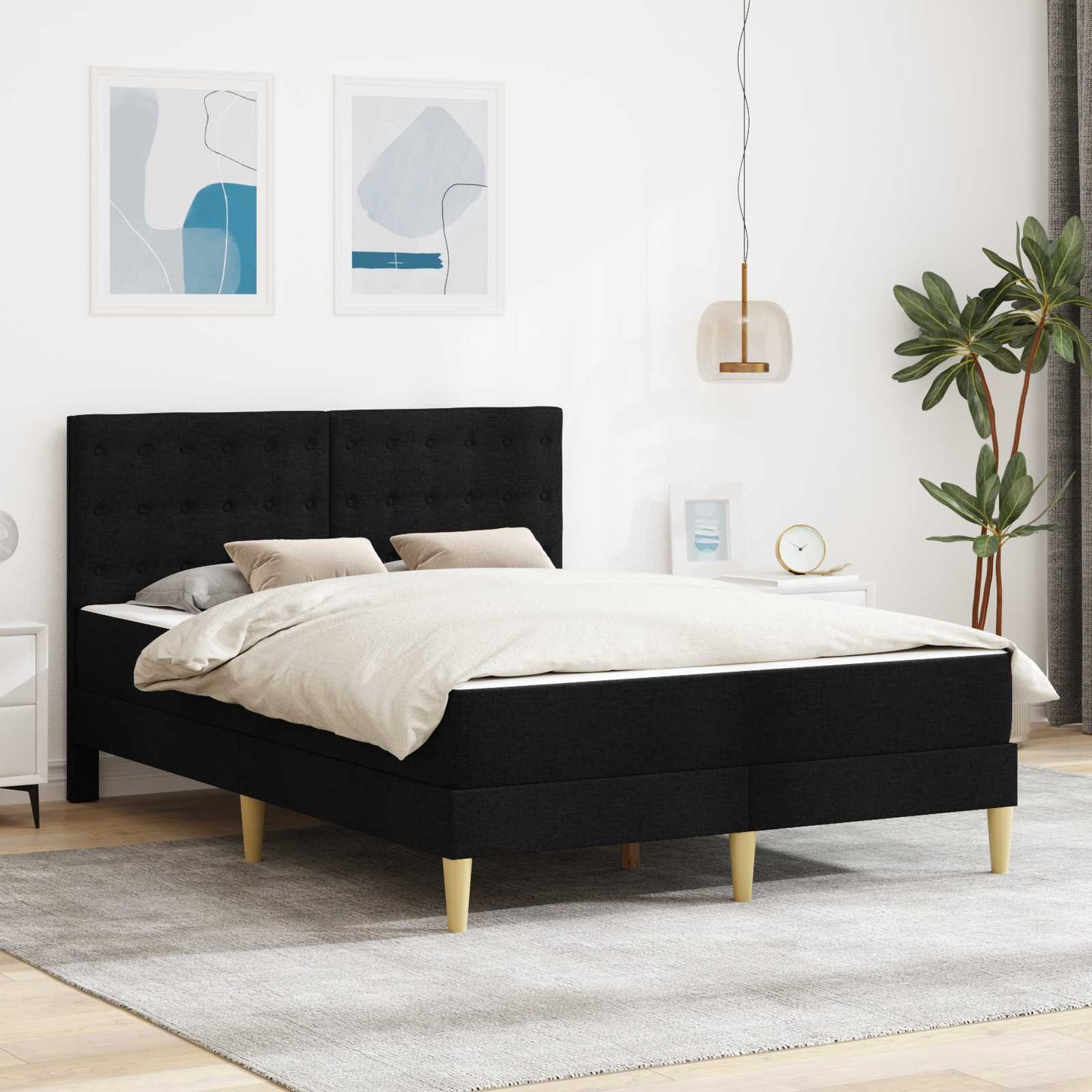Struttura letto con materasso Nero 140 x 190 cm Tessuto | homemem39
