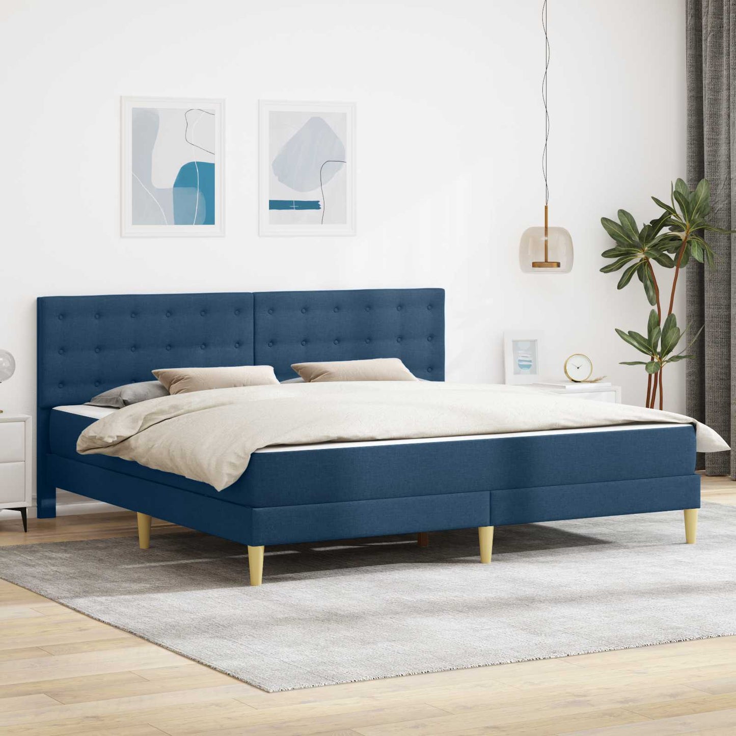 Struttura letto con materasso Blu 200 x 200 cm Tessuto | homemem39