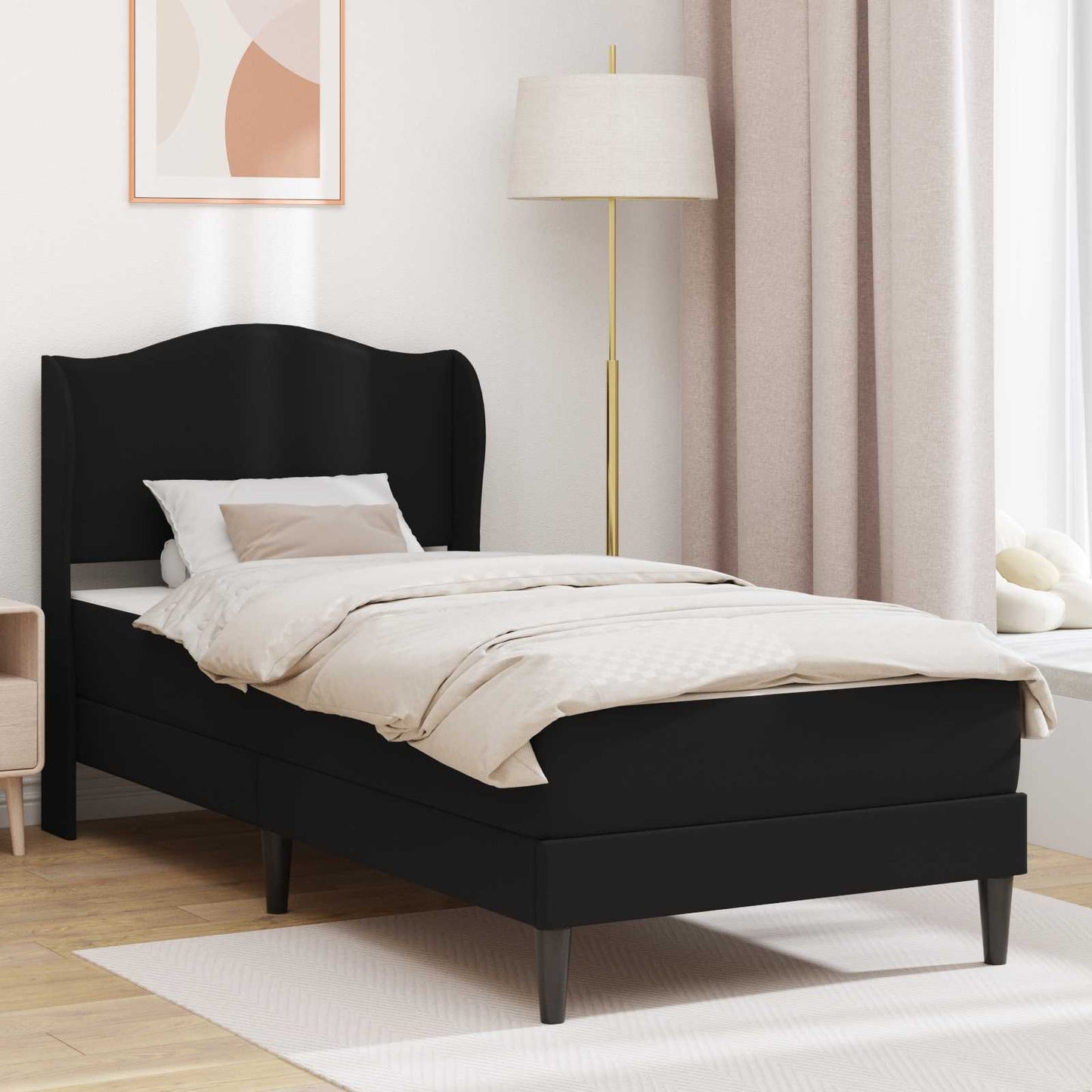 Struttura del letto con testiera Nero 90 x 190 cm Similpelle