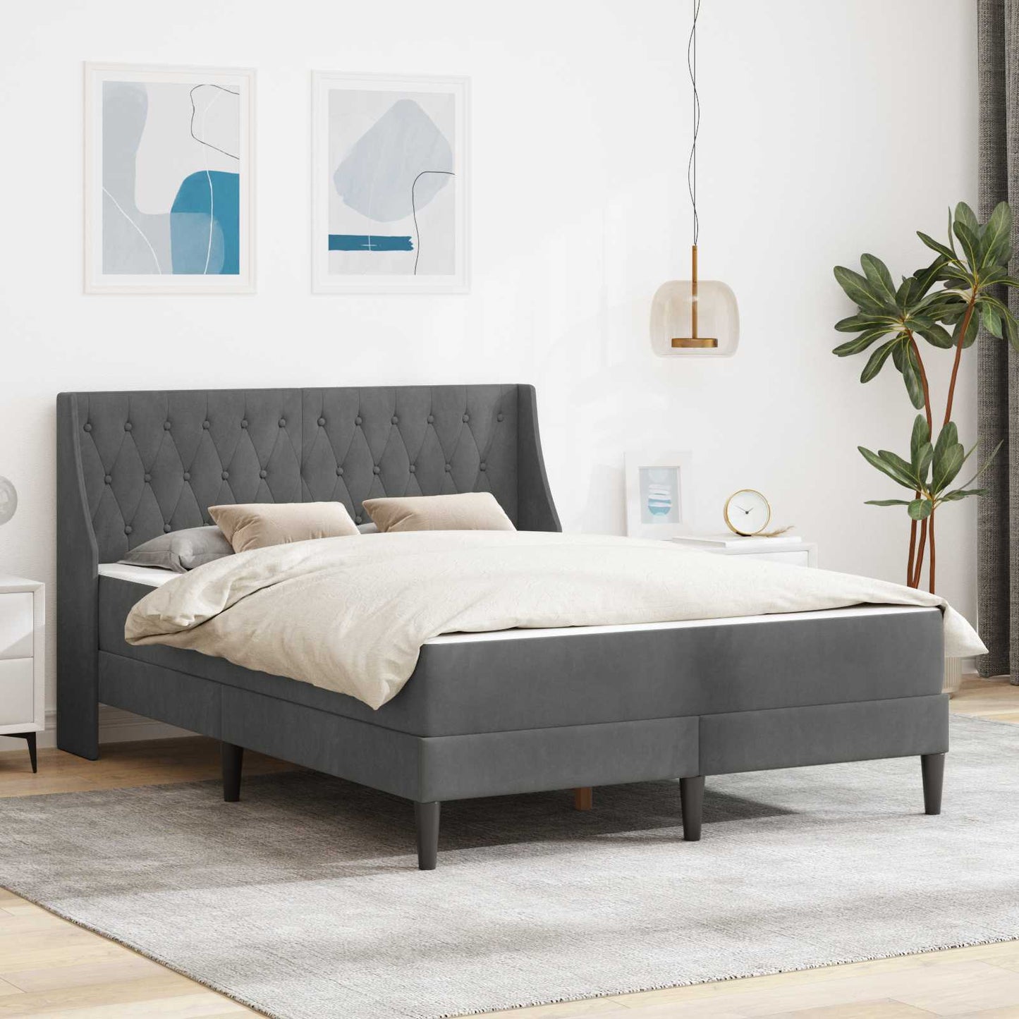 Struttura letto con materasso Grigio scuro 137 x 190 cm Velluto