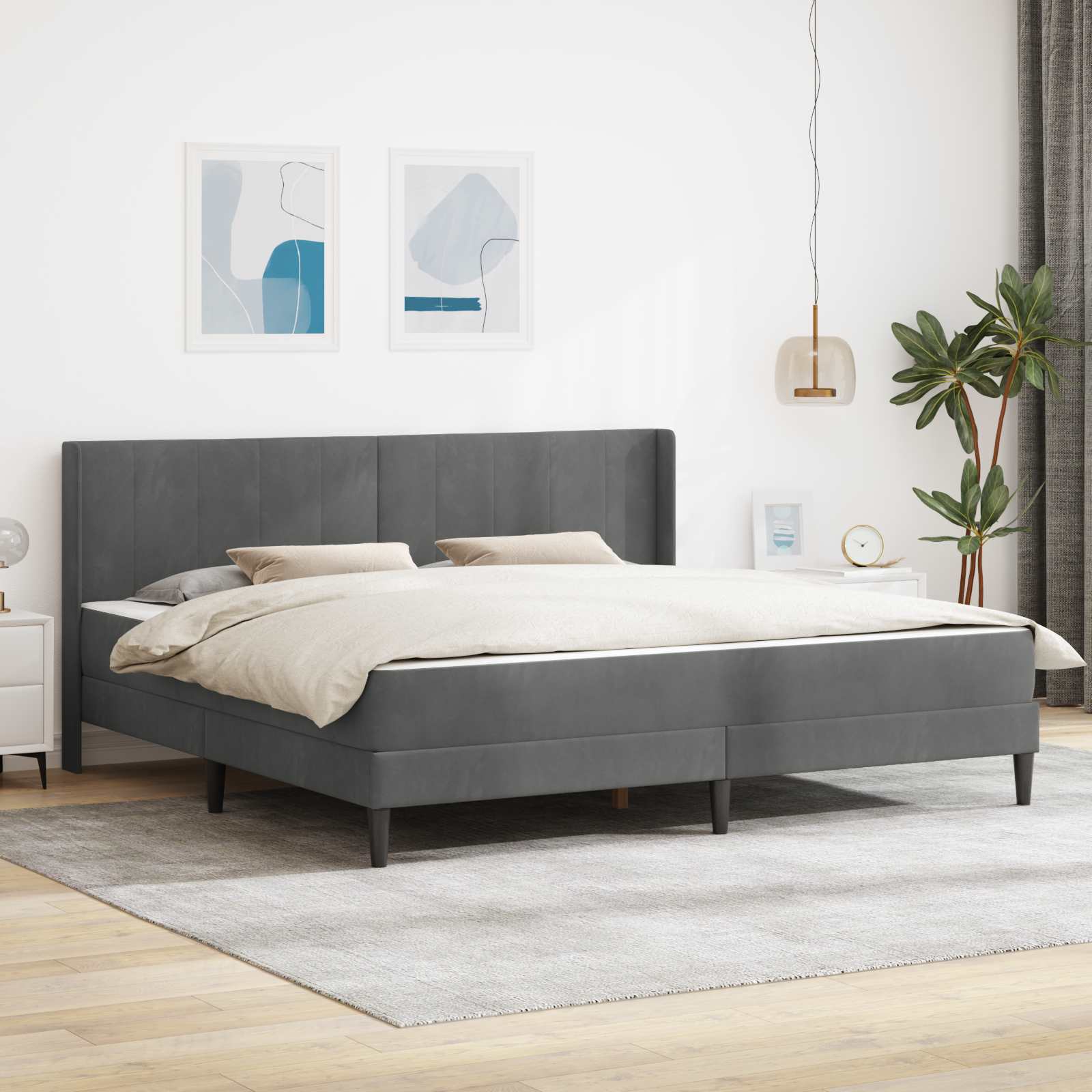 Struttura letto con materasso Grigio scuro 200 x 200 cm Velluto | homemem39