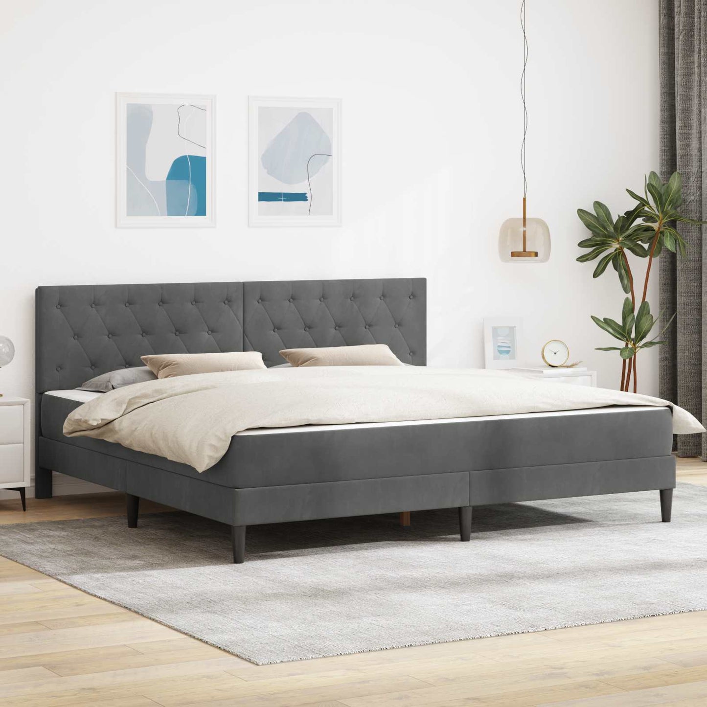 Struttura letto con materasso Grigio scuro 180 x 200 cm Velluto | homemem39