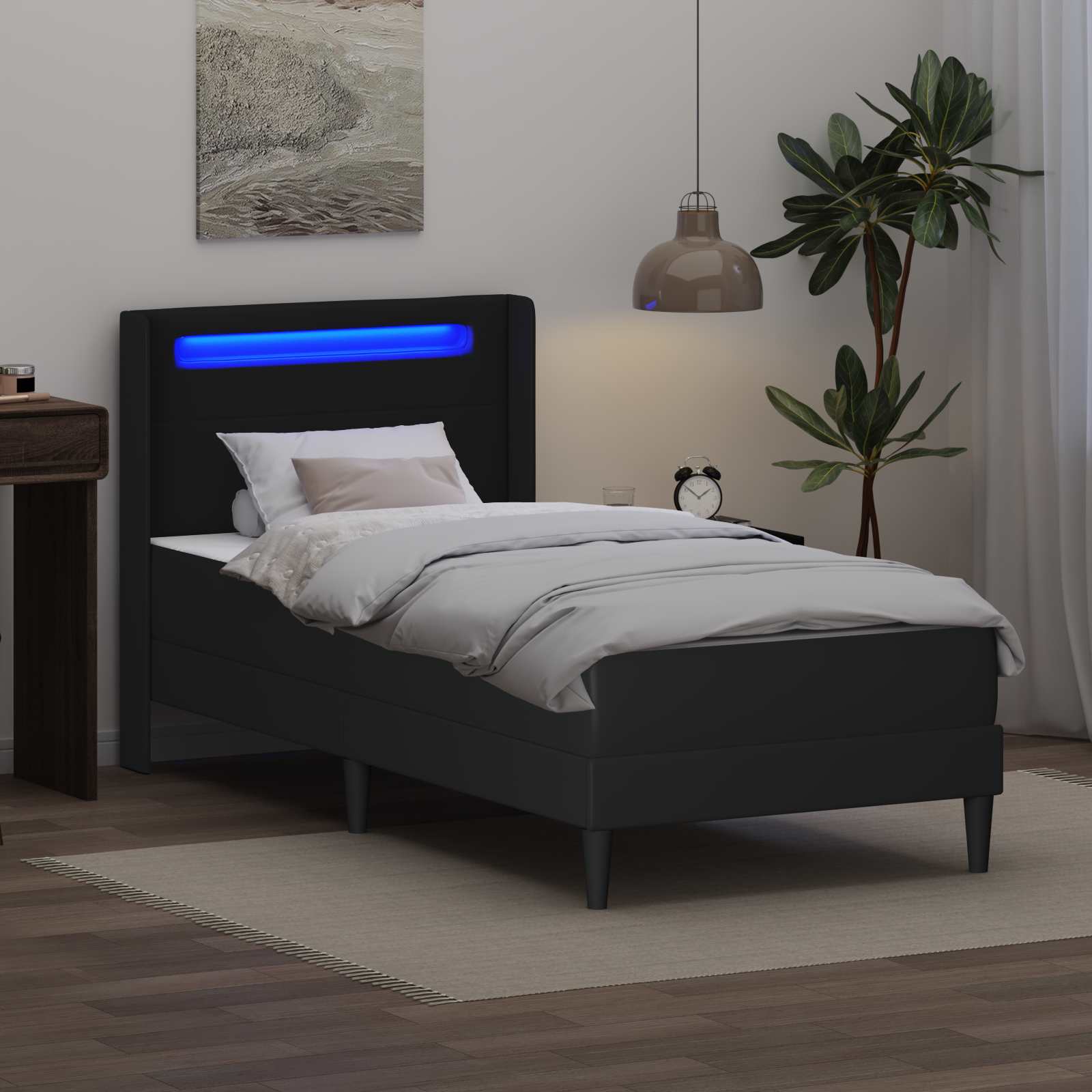 Struttura letto con materasso Nero 90 x 190 cm Pelle Sintetica | homemem39