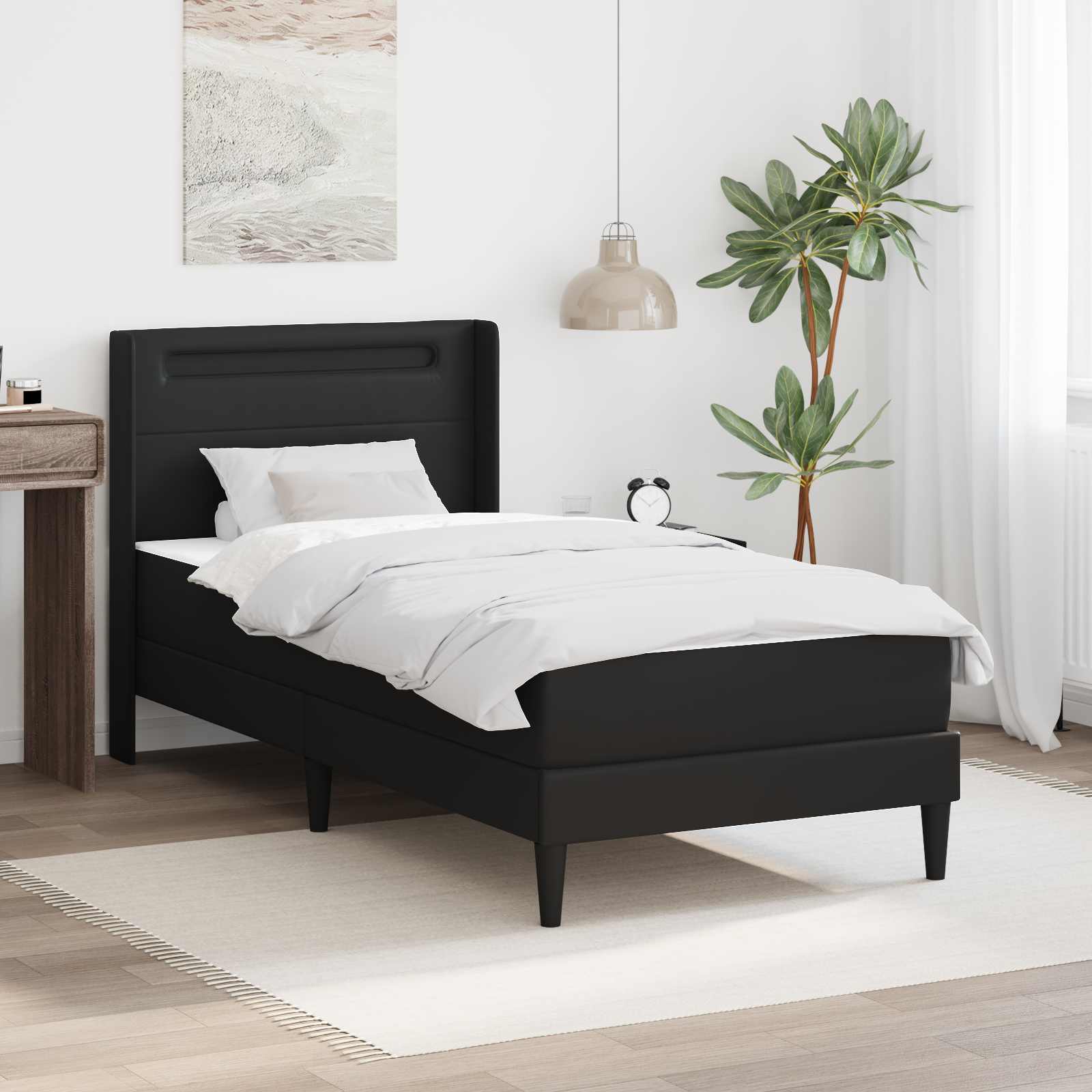 Struttura letto con materasso Nero 90 x 190 cm Pelle Sintetica | homemem39