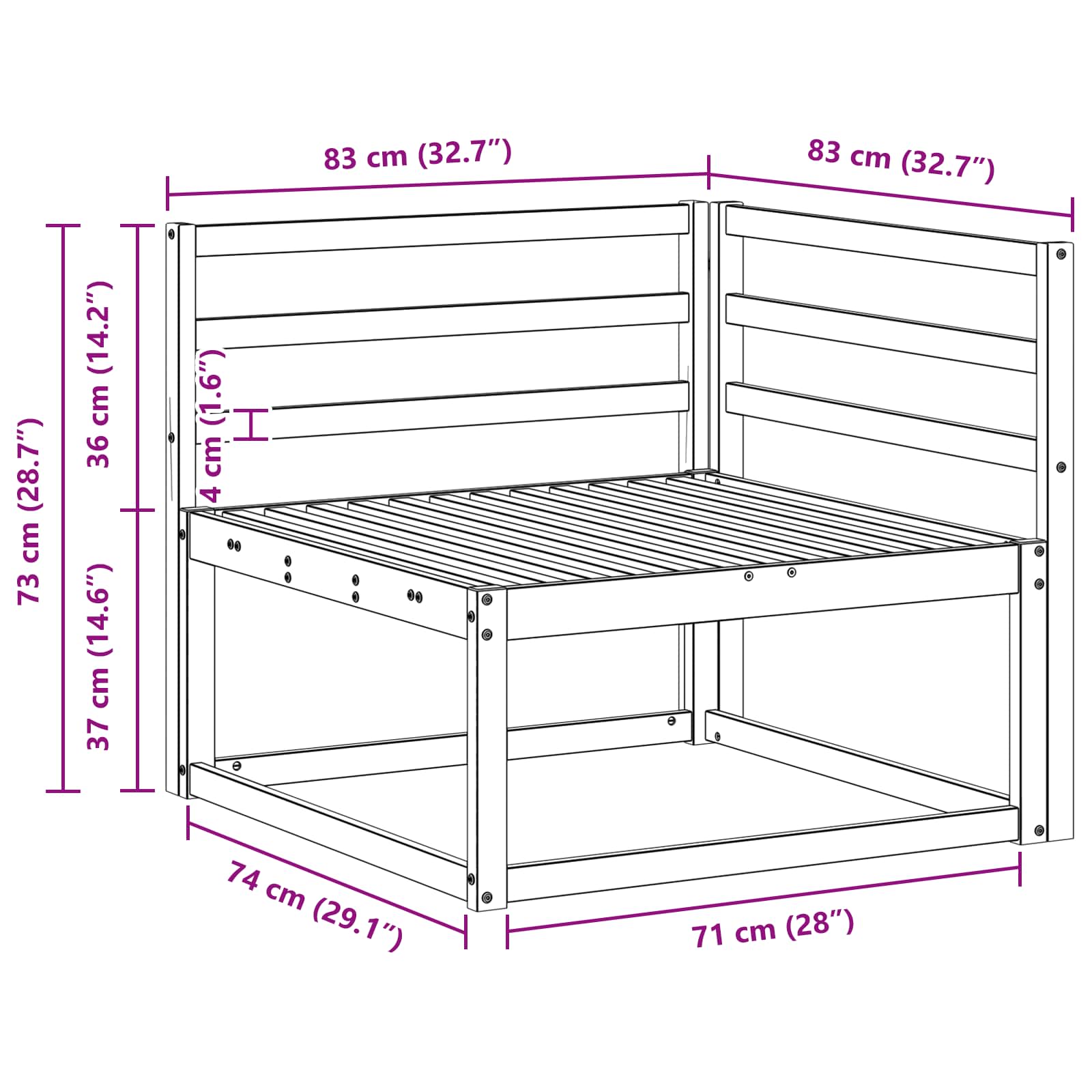 Divano angolare da esterno Bianco 83 x 83 x 73 cm - homemem39
