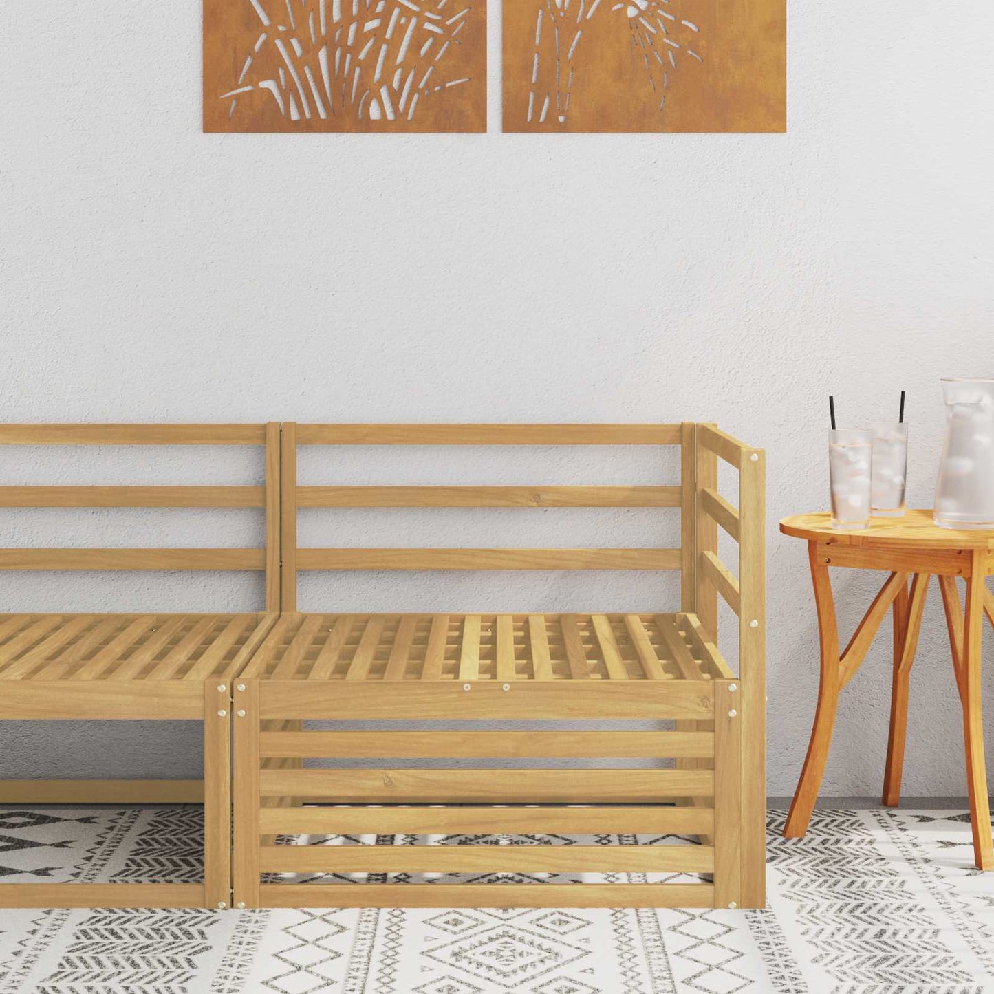 Divano Angolare da Esterno Legno di Acacia Massello Bianco