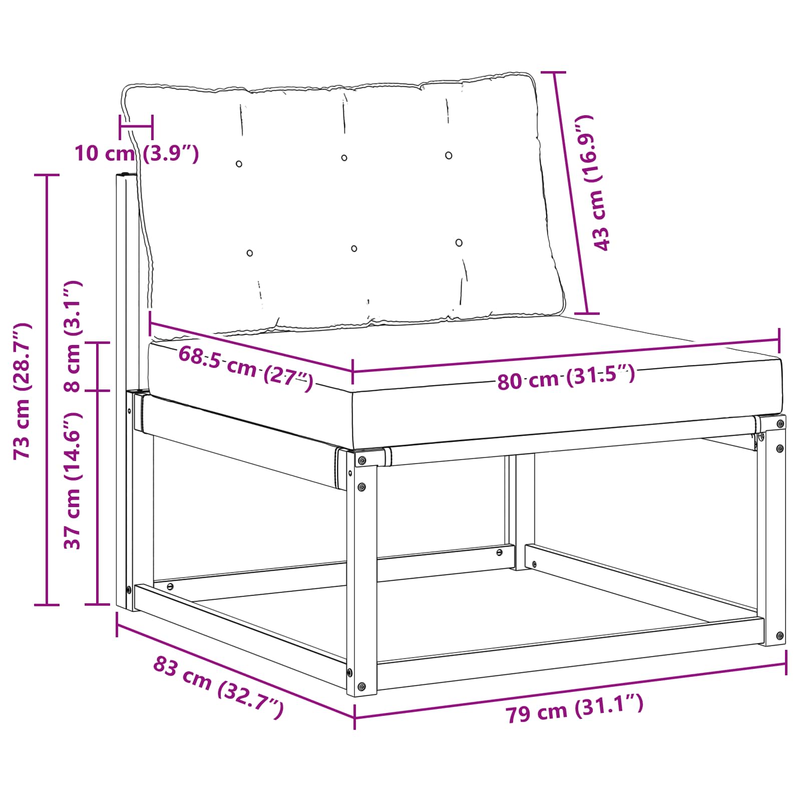 Divano centrale per esterno Bianco 79 x 83 x 73 cm acciaio | homemem39