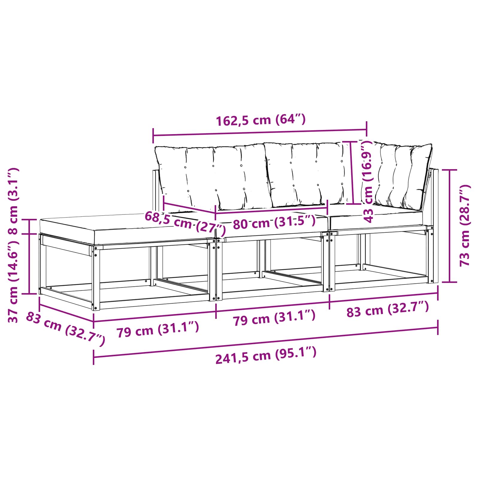 Unità Divano Sezionale con cuscino Bianco 241,5 x 83 x 73 cm | homemem39