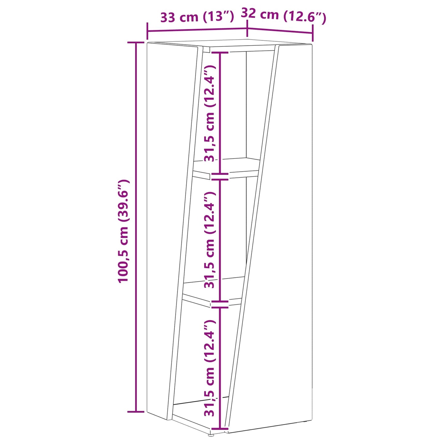 Mensola laterale Nero 33 x 32 x 100,5 cm Legno multistrato | homemem39