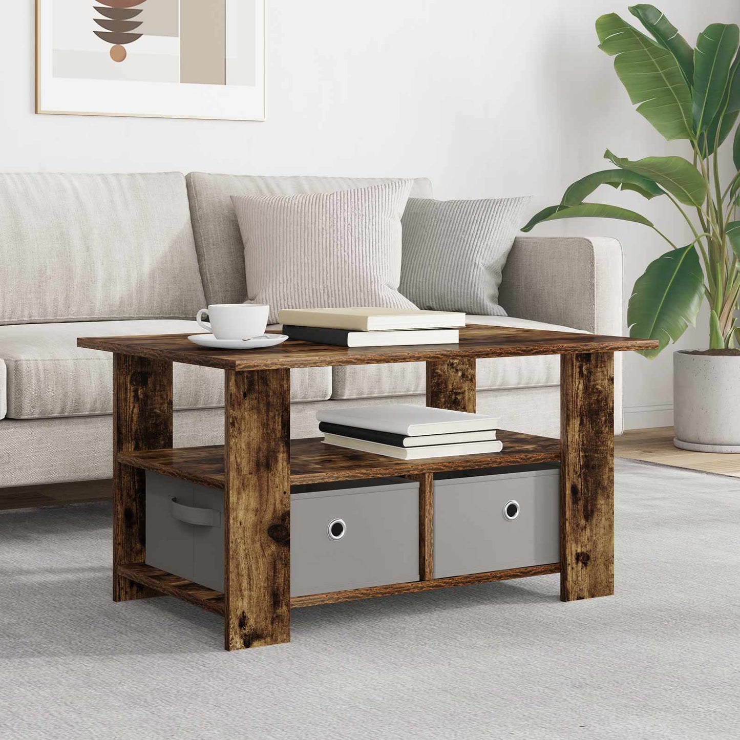 Tavolino da salotto con cassetto Rovere fumé 77 x 55 x 42 cm | homemem39