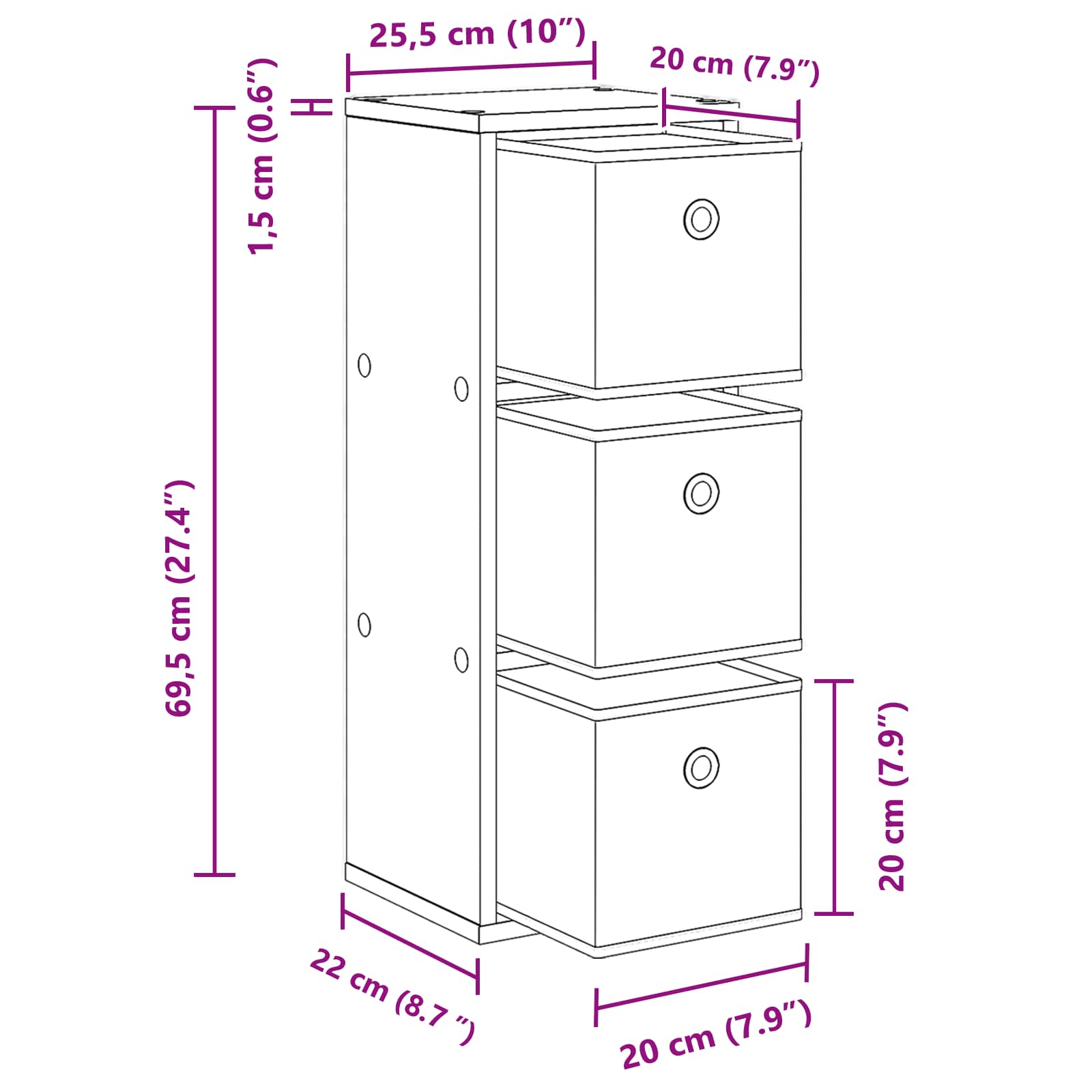 Credenza con cassetto Grigio cemento 25,5 x 22 x 69,5 cm | homemem39