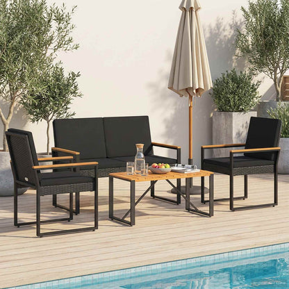 Set Mobili da Esterno con cuscino 4 pcs Nero polyrattan | homemem39