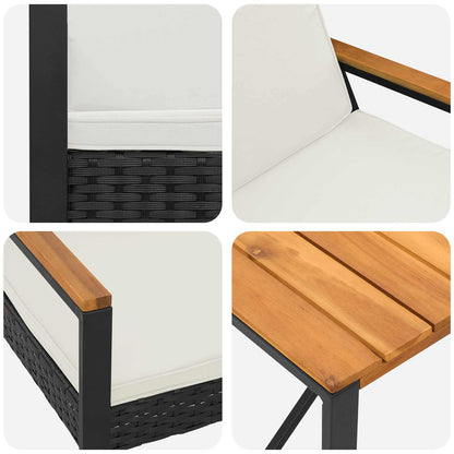 Set Mobili da Esterno 4 pcs Nero e Bianco Crema polyrattan | homemem39