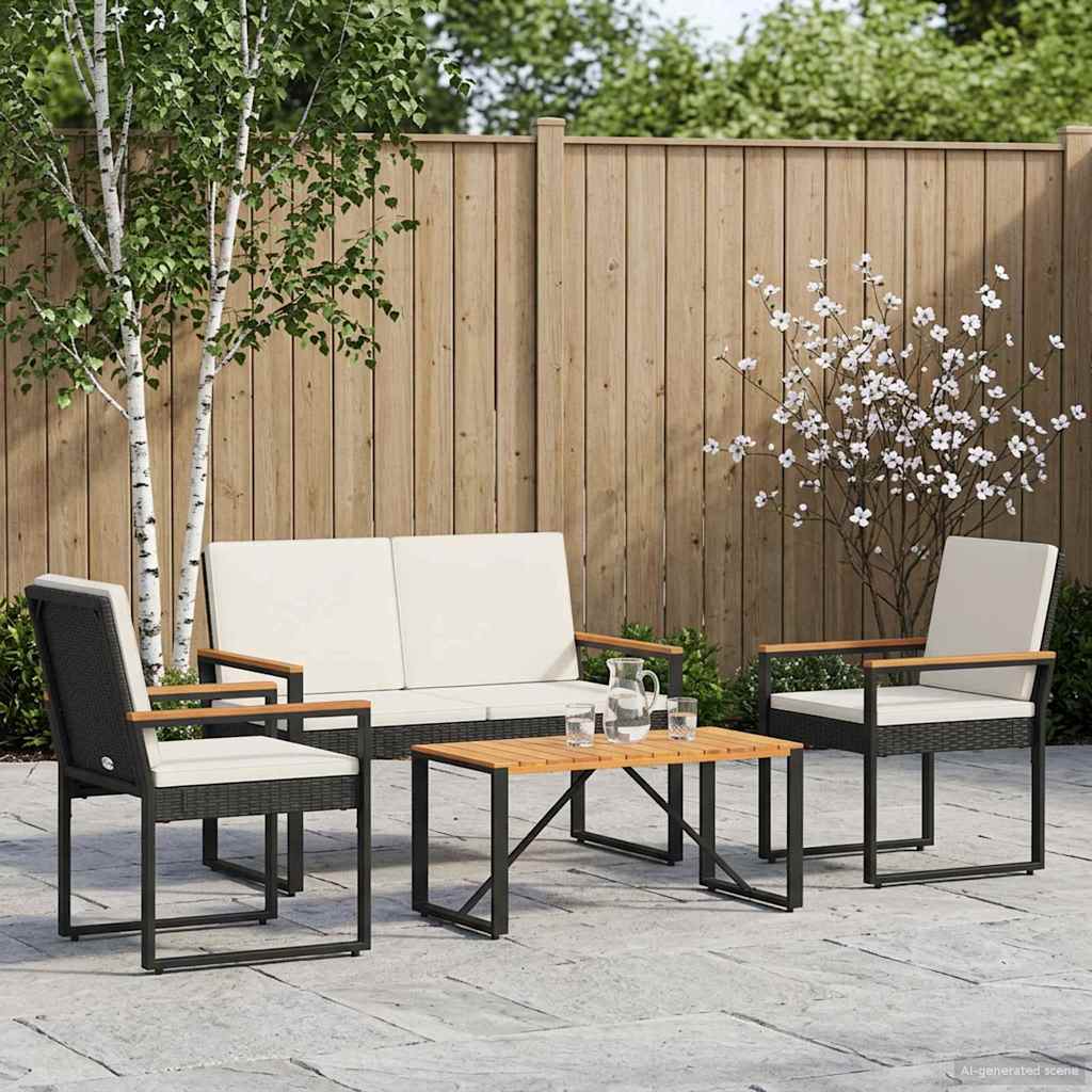 Set Mobili da Esterno 4 pcs Nero e Bianco Crema polyrattan | homemem39
