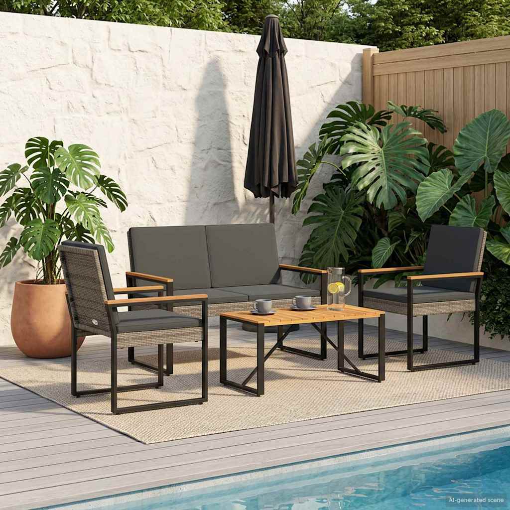 Set Mobili da Esterno 4 pcs Grigio e Grigio Scuro polyrattan | homemem39