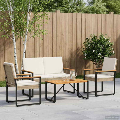Set Mobili da Esterno 4 pcs Beige e Bianco Crema polyrattan | homemem39