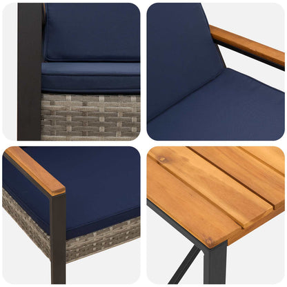 Set Mobili da Esterno 4 pcs Grigio e Blu Navy polyrattan | homemem39