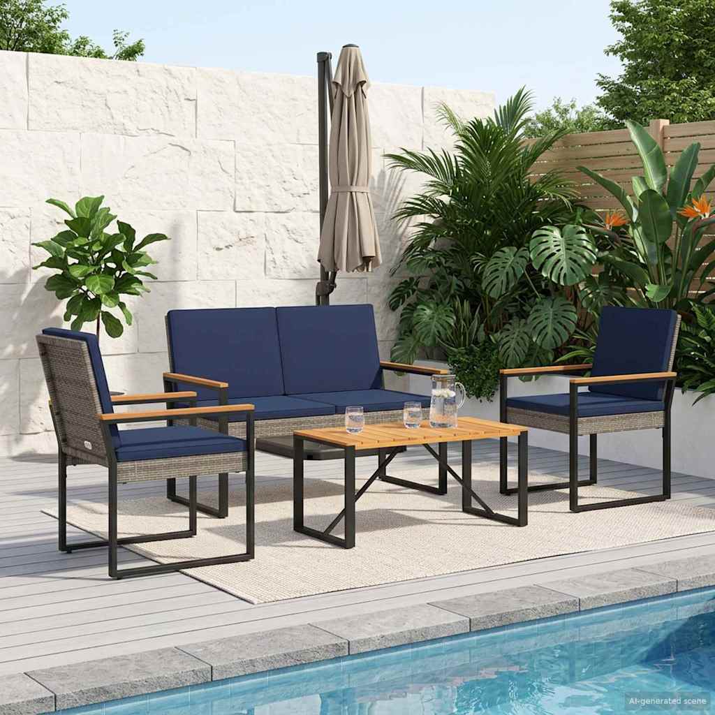 Set Mobili da Esterno 4 pcs Grigio e Blu Navy polyrattan | homemem39