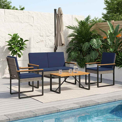 Set Mobili da Esterno 4 pcs Grigio e Blu Navy polyrattan | homemem39