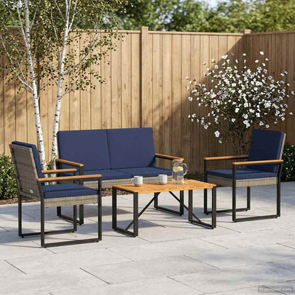 Set Mobili da Esterno 4 pcs Grigio e Blu Navy polyrattan | homemem39