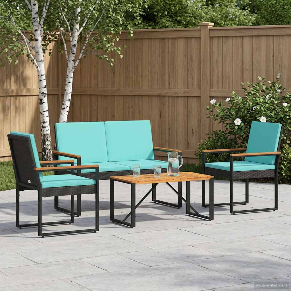 Set Mobili da Esterno 4 pcs Nero e Turchese polyrattan | homemem39