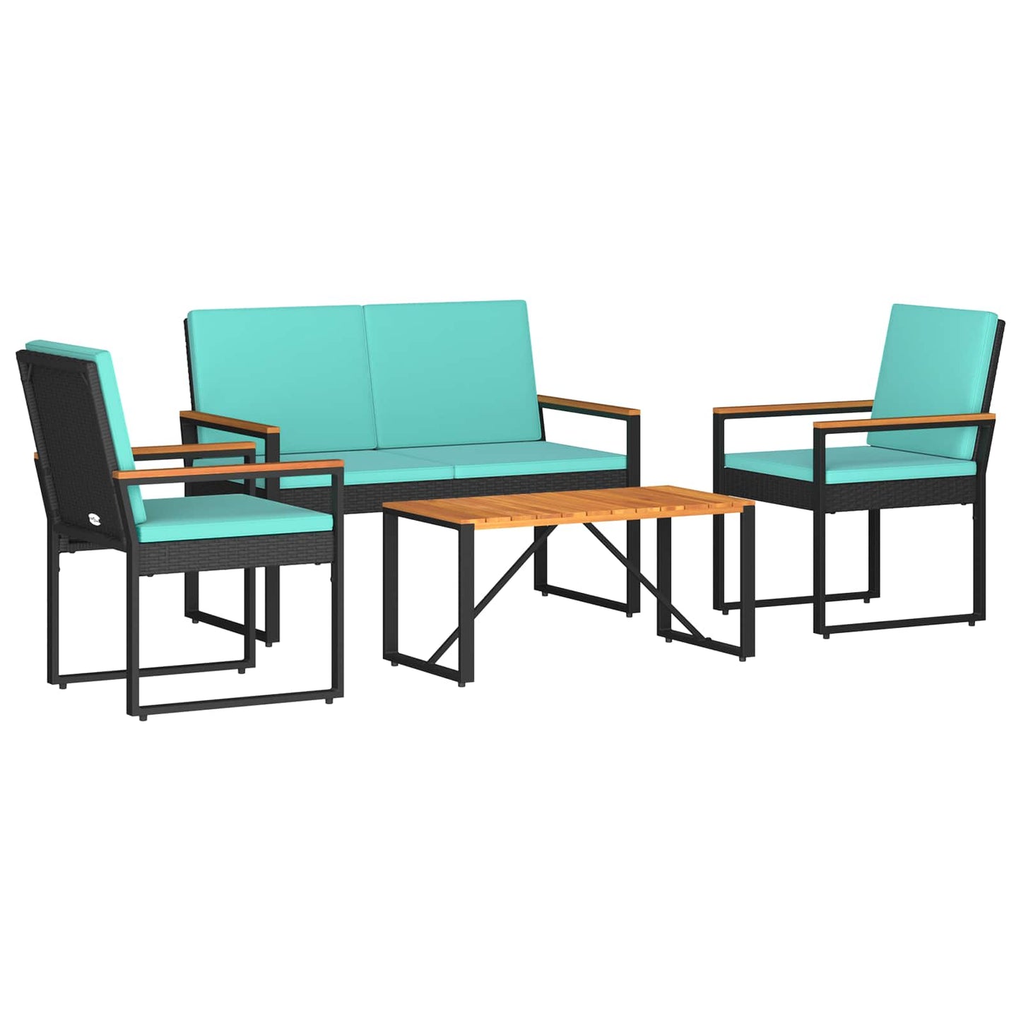 Set Mobili da Esterno 4 pcs Nero e Turchese polyrattan | homemem39