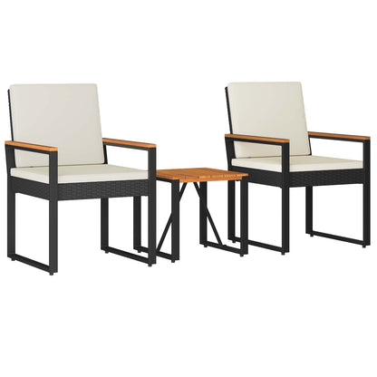 Set Mobili da Esterno 3 pcs Nero e Bianco Crema polyrattan | homemem39