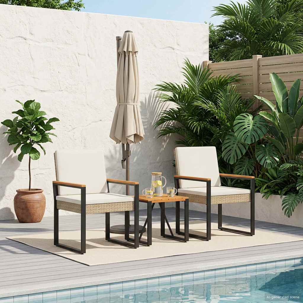 Set Mobili da Esterno 3 pcs Beige e Bianco Crema polyrattan | homemem39