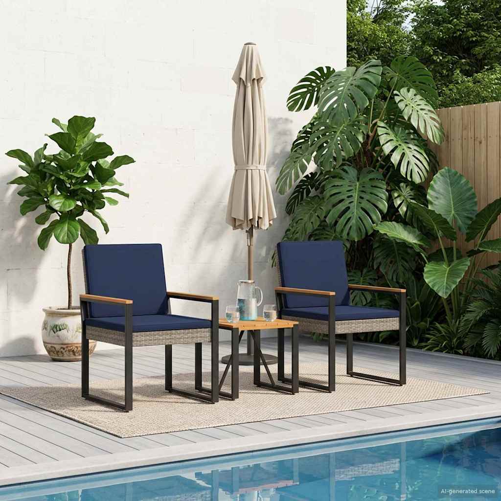 Set Mobili da Esterno 3 pcs Grigio e Blu Navy polyrattan | homemem39