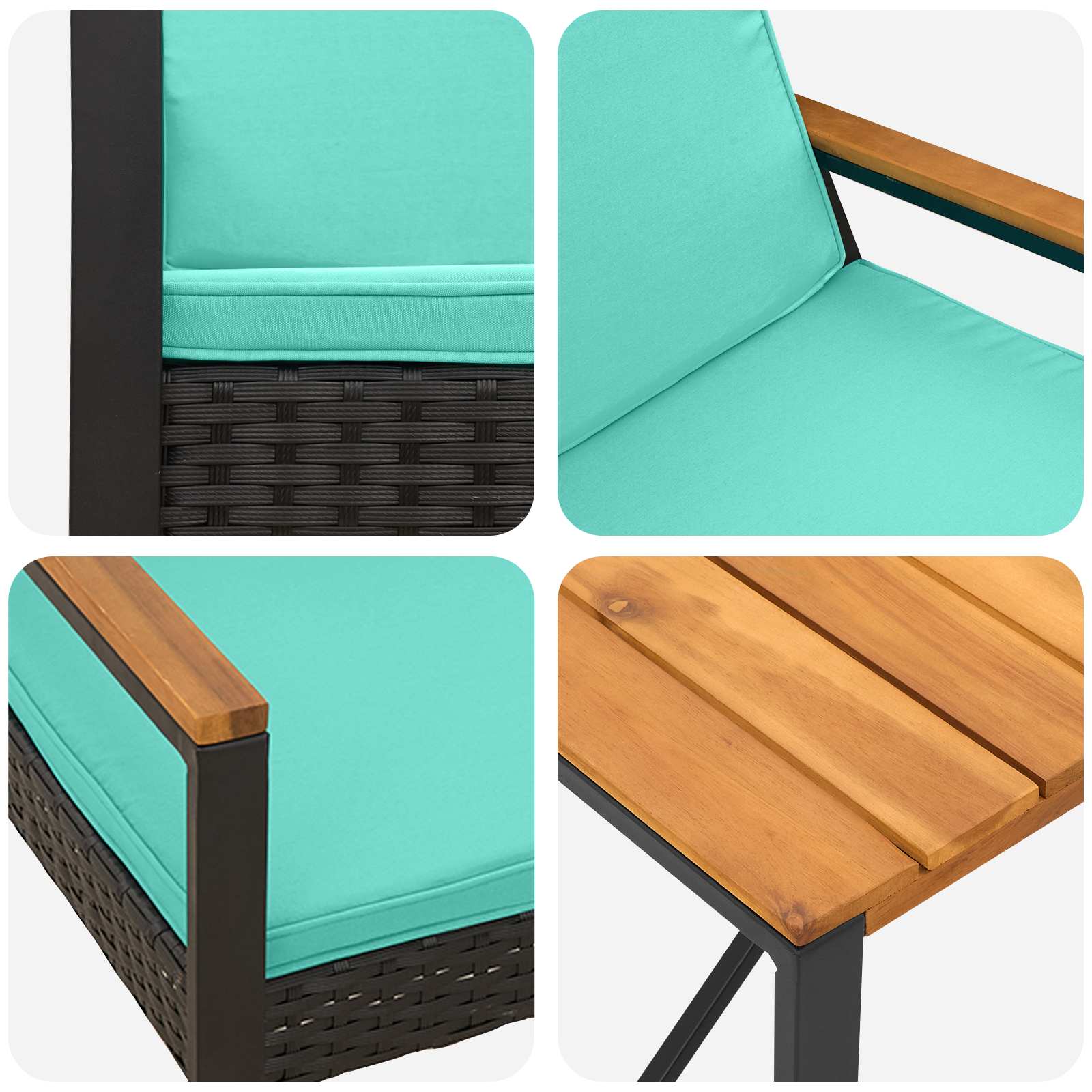 Set Mobili da Esterno 3 pcs Nero e Turchese polyrattan | homemem39