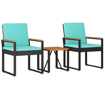 Set Mobili da Esterno 3 pcs Nero e Turchese polyrattan